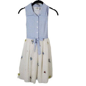 Rare Editions Tulle Embroidered Bird Flower Sleeveless Dress